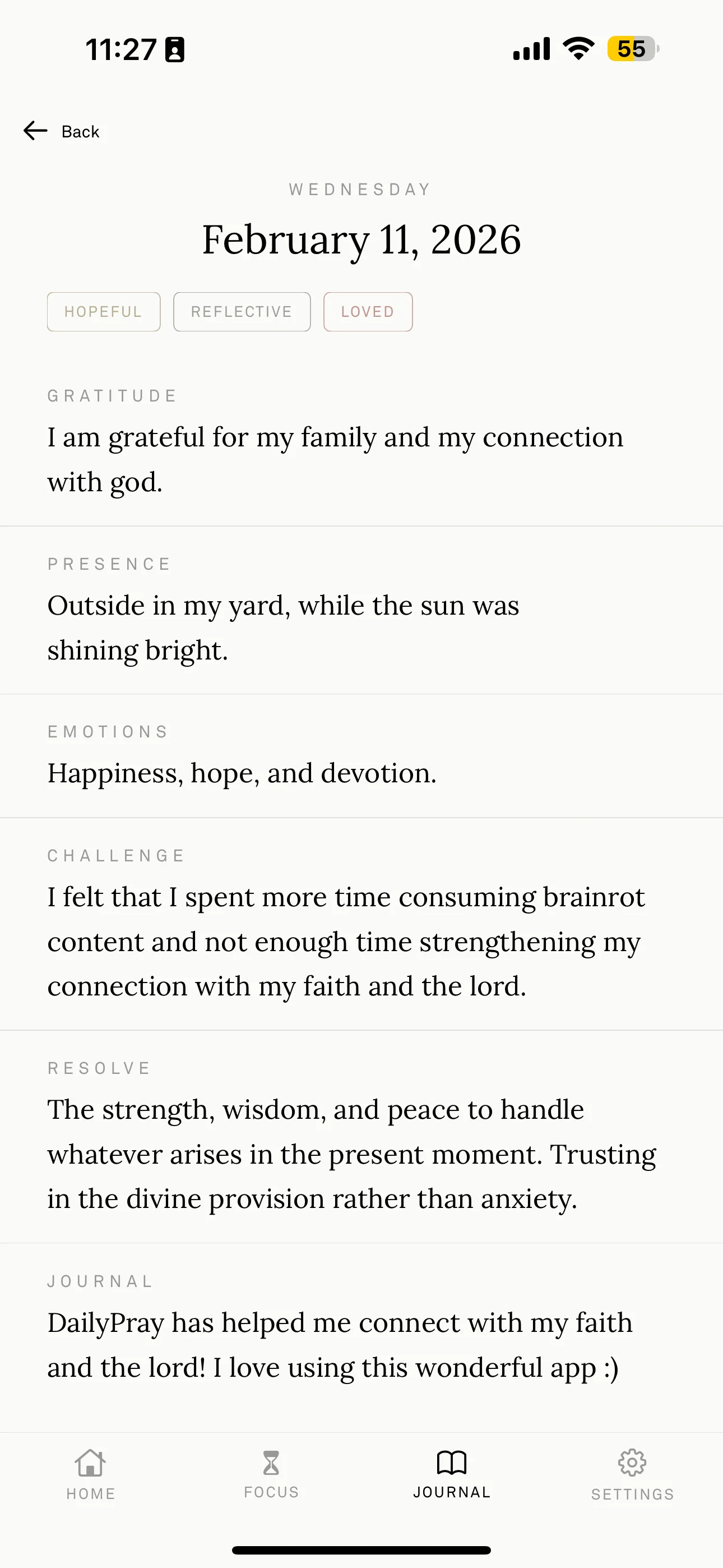 DailyPray journal screen