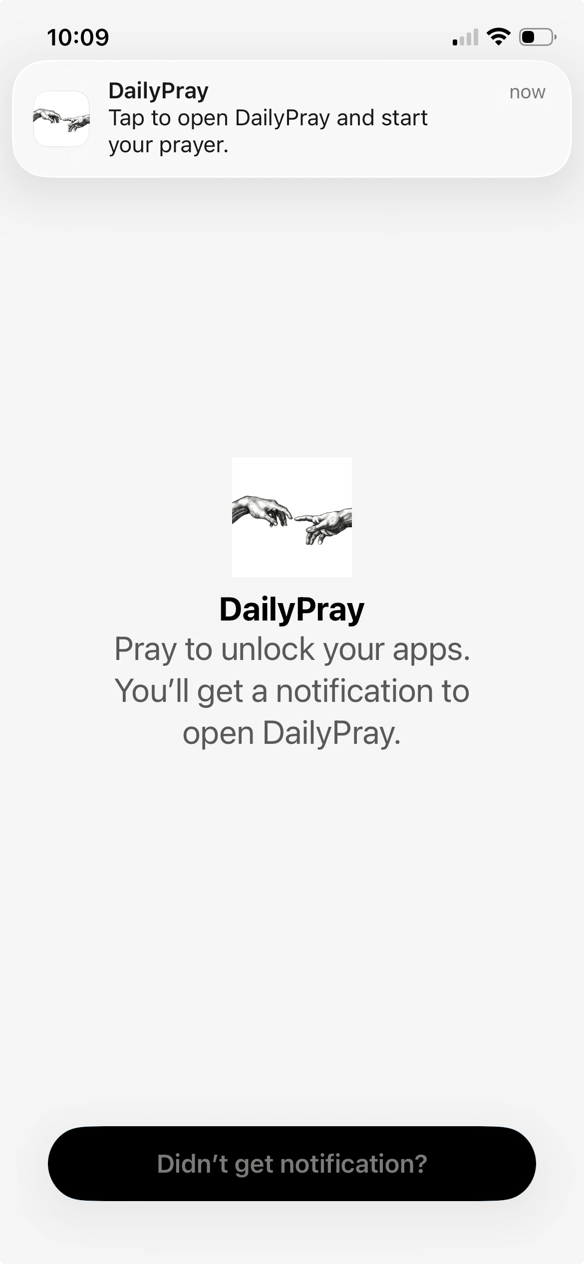 DailyPray shield notification screen